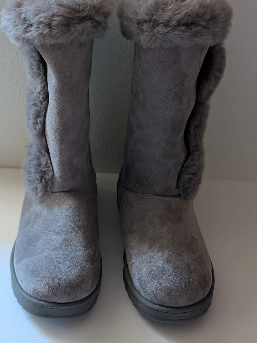 White Mountain Faux Suede Faux Fur Lined Mid-Calf Winter Boots Gray Women's 8